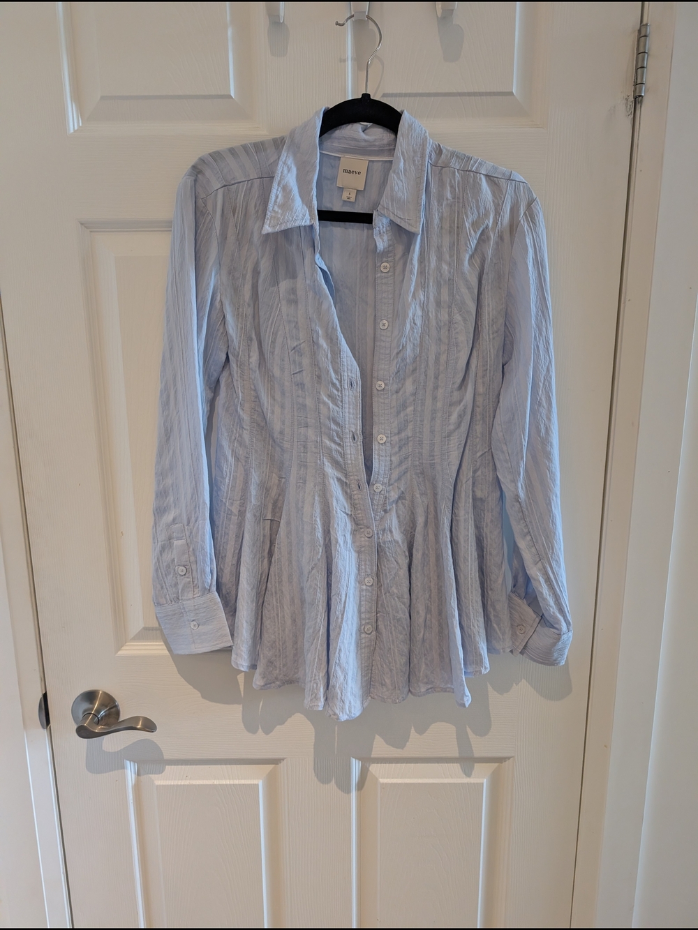 Maeve Light Blue Striped Button-Up Shirt By Anthropologie